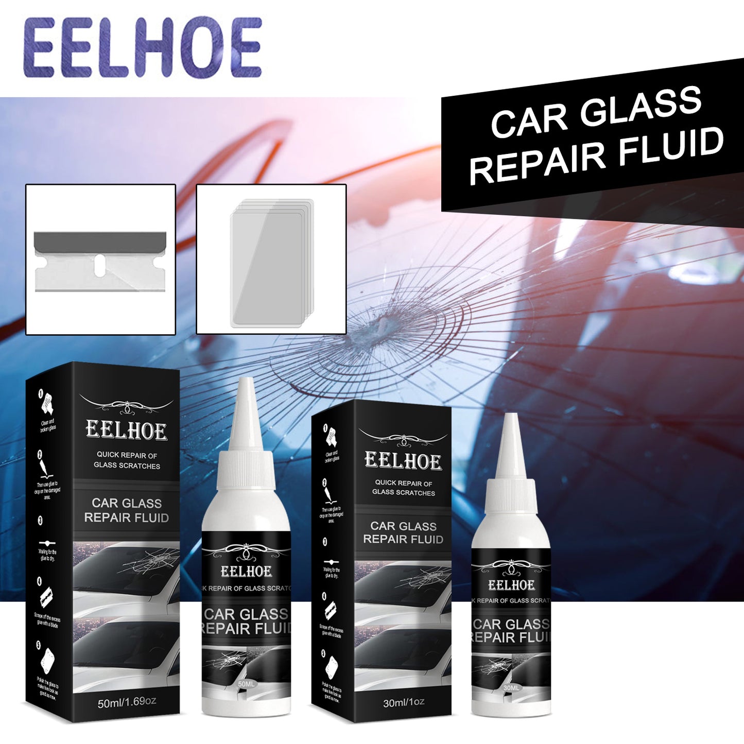 Fifuroes Automotive Glass Repair Adhesive, Windshield Crack Repair Adhesive Repair Adhesive Glass Repair Adhesive