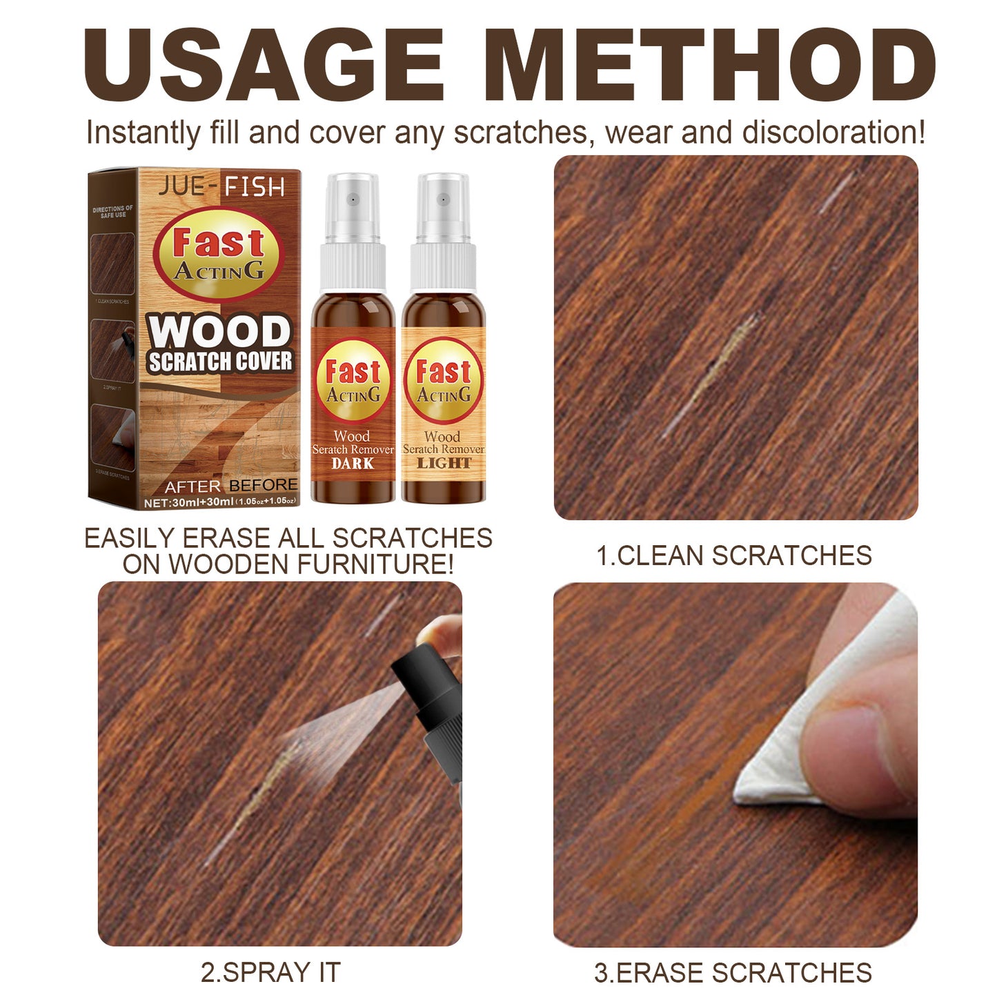 Fifuroes Wood Floor Scratch Repair Agent, Scratch Repair Spray Furniture Floor Renovation Repair Paint