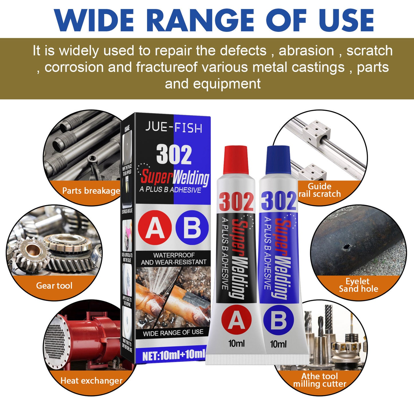 Fifuroes AB Casting Glue, Fast Drying Metal Tank Repair High Temperature Casting Glue
