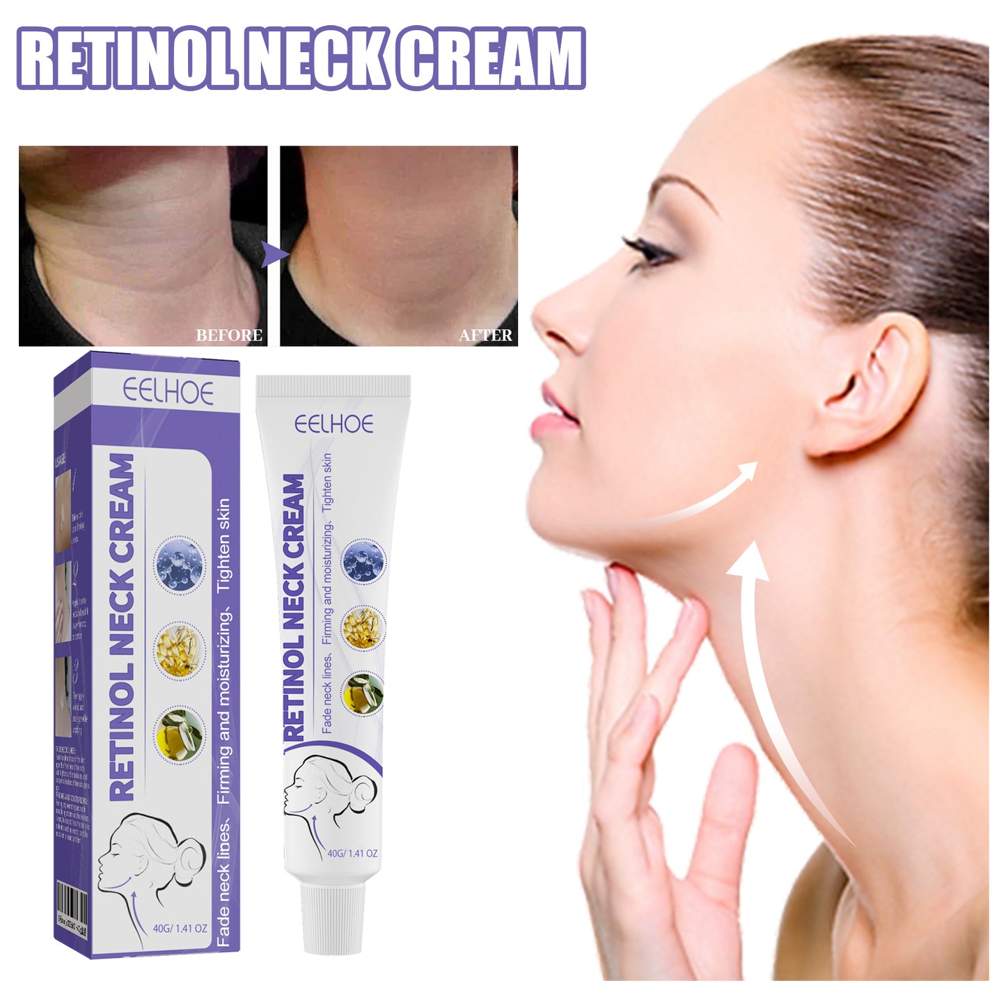 Fifuroes Retinol Neck Cream, Reduces Neck Lines, Moisturizes And Tightens Neck Skin Neck Massage Cream