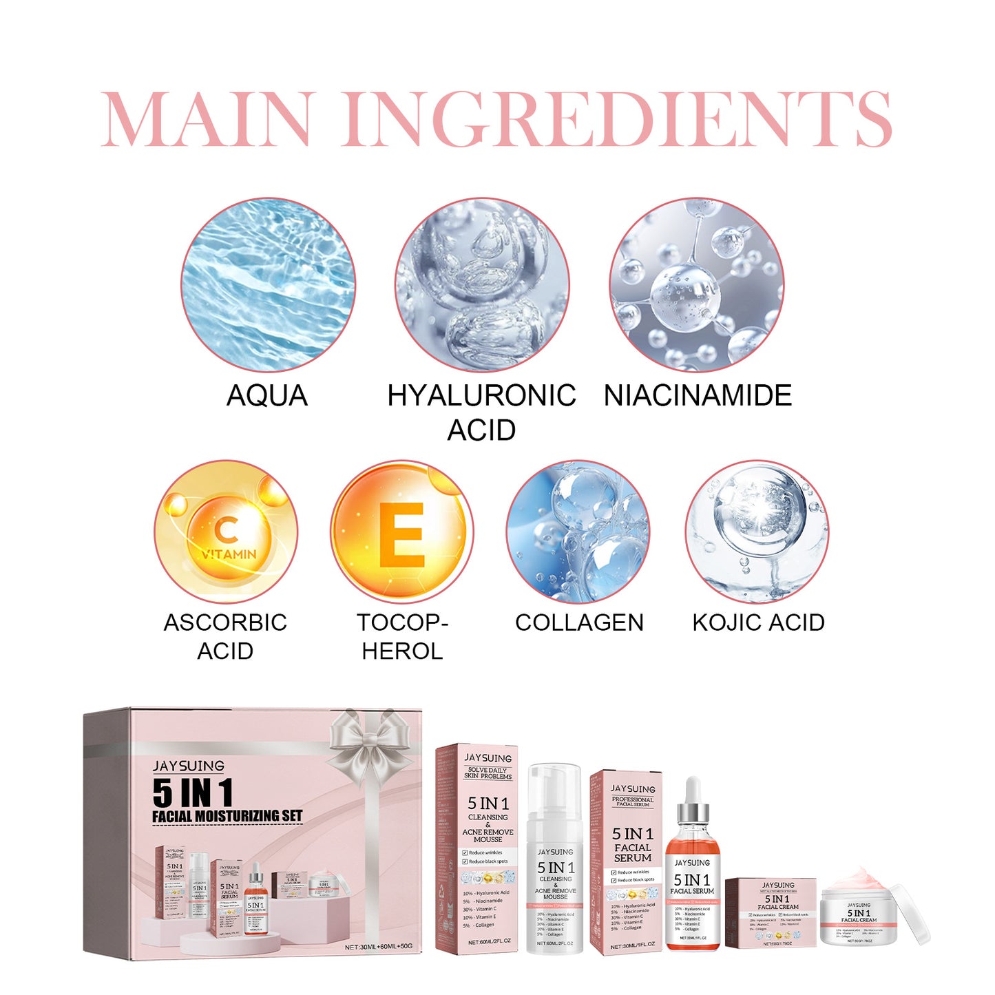 Fifuroes 5 In 1 Facial Moisturizer Set, Hydrating And Moisturizing Deep Moisturizing Whitening, Brightening And Firming Skin