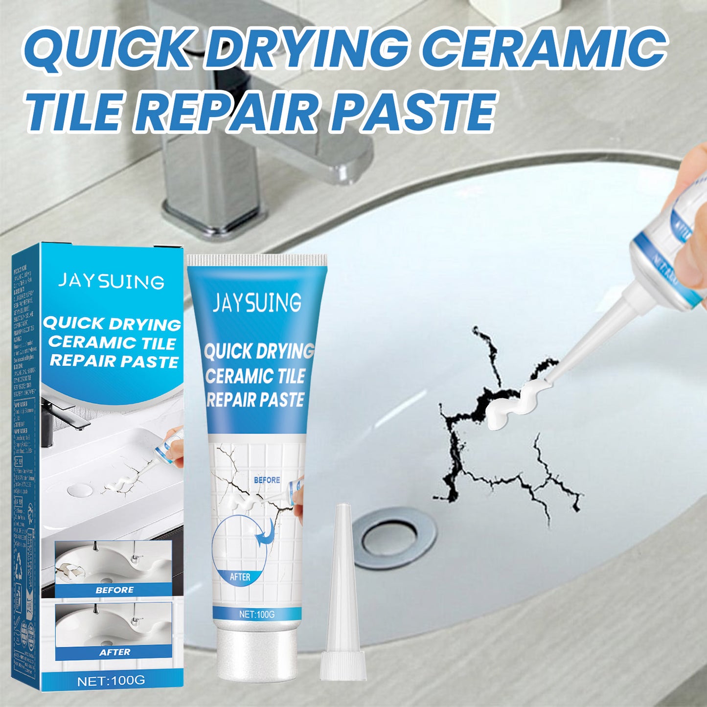 Fifuroes Tile Repair Glue, Bathtub Marble Furniture Floor Tile Toilet Crack Repair Glue Paste
