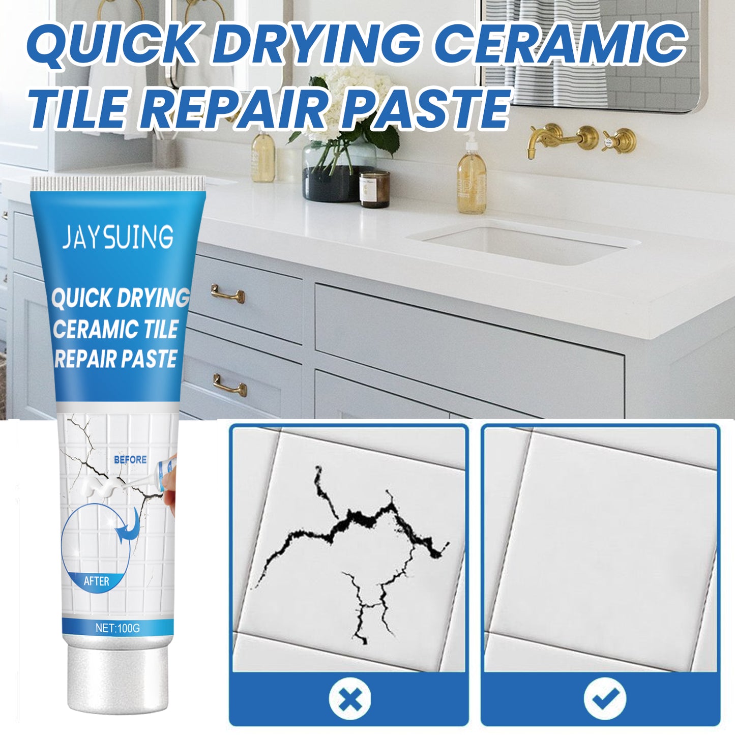 Fifuroes Tile Repair Glue, Bathtub Marble Furniture Floor Tile Toilet Crack Repair Glue Paste