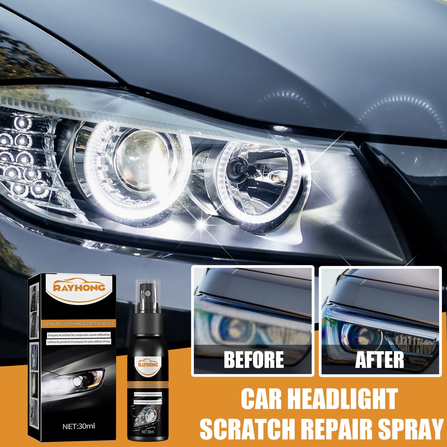 Fifuroes Car Headlight Scratch Repair Spray, Reconditioning Spray For Headlamp Crystal Plated Vehicles