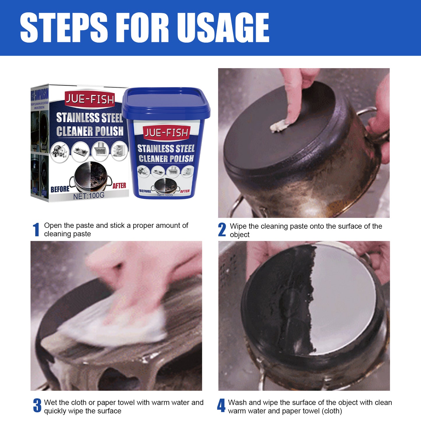 Fifuroes Stainless Steel Cleaning Cream, Kitchen Decontaminant Pot Rust, Pot Bottom, Stove Top Black Scale Cleaning Cream
