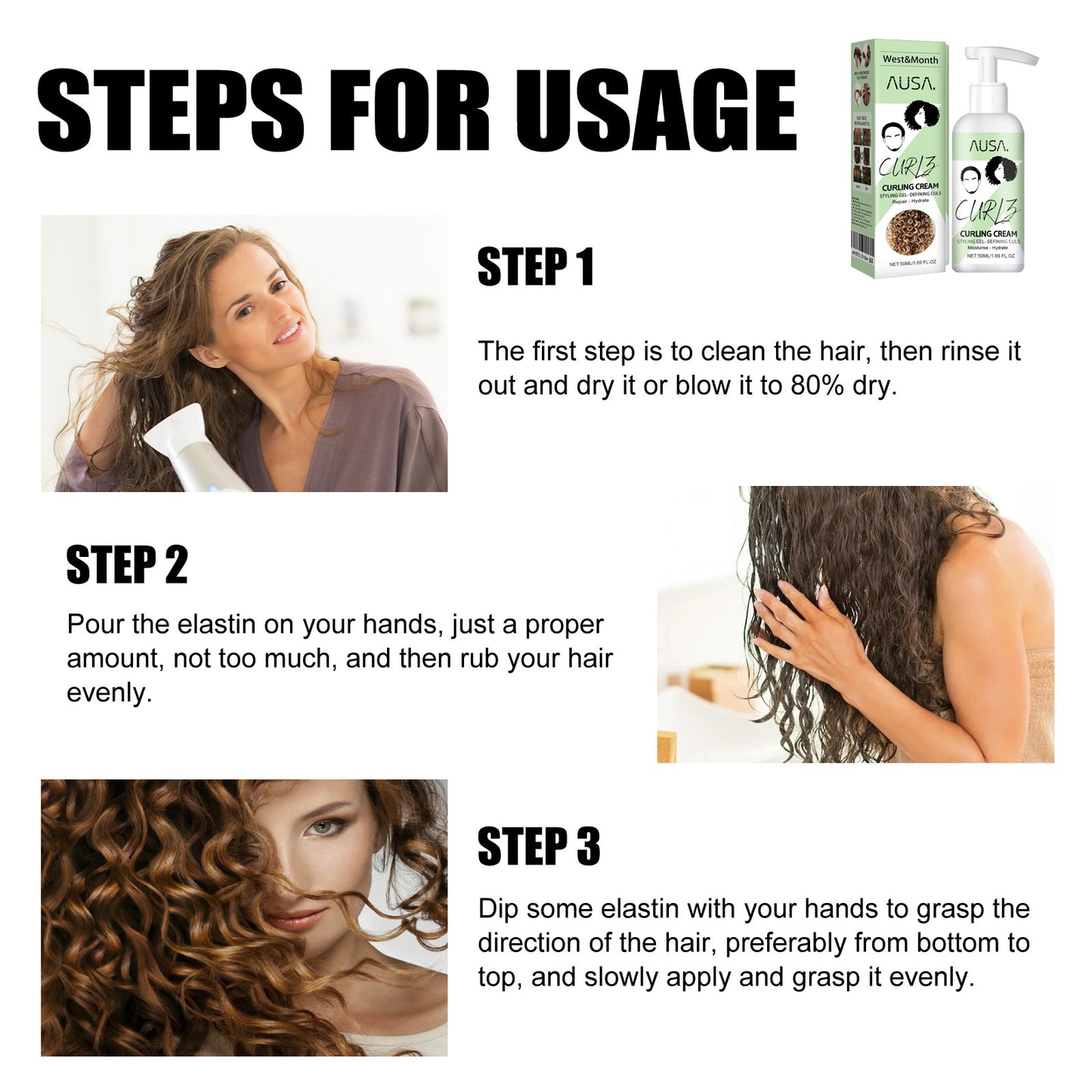 Fifuroes Curly Hair Elastin, Moisturizing Curly Hair Styling Fluffy Elastic Strong Hair Smoothing Frizz And Hair Care