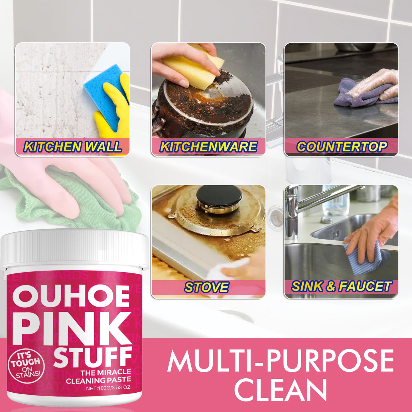 Fifuroes Home Gentle Multi-Functional Cleaning Cream, Clean Kitchen Heavy Oil Dirt General Pink Barrel Cleaning Powder