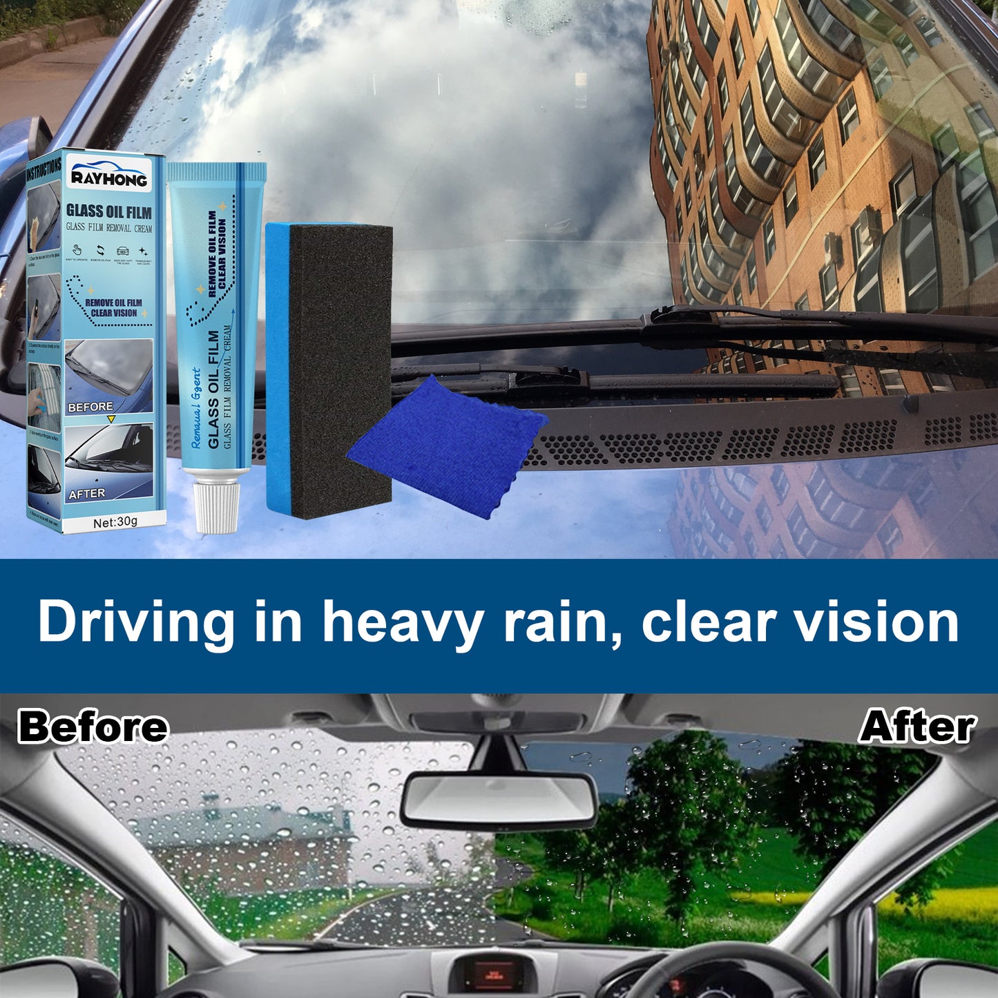 Fifuroes Glass Oil Film Remover Decontamination Clean Rain Proof Car Front Windshield Window Oil Film Removal
