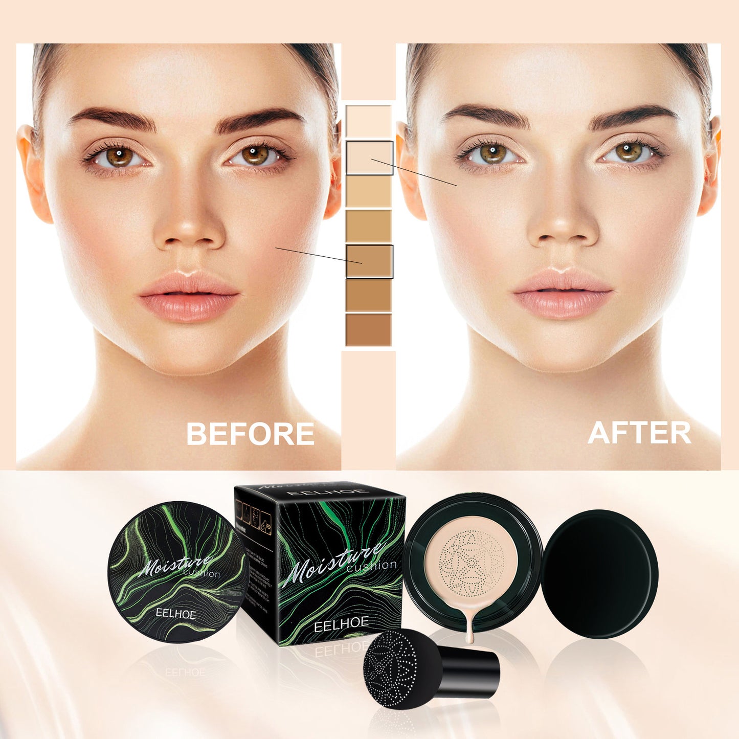 Fifuroes Moisture Cushion, Hides Facial Blemishes And Brighens Natural Nude Foundation Cream